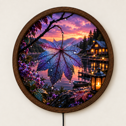 Maple Leaf LED Wall Art, Autumn Lake Sunset Lighted Wall Decor, Rustic Cabin Nature Wall Lamp, Fall Home Decor, Cozy Mountain Gift