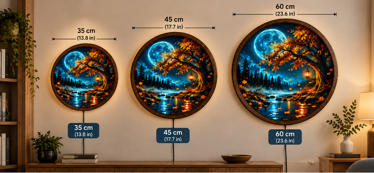 Moonlit Forest LED Wall Art, Autumn Tree Lighted Wall Decor, Full Moon Landscape Wall Lamp, Rustic Nature Home Decor, Cozy Fall Gift