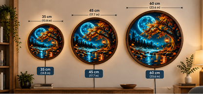 Moonlit Forest LED Wall Art, Autumn Tree Lighted Wall Decor, Full Moon Landscape Wall Lamp, Rustic Nature Home Decor, Cozy Fall Gift