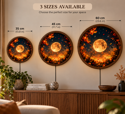 Full Moon LED Wall Art, Autumn Forest Lighted Wall Decor, Fall Leaves Moon Wall Lamp, Enchanted Night Nature Decor, Cozy Fall Gift