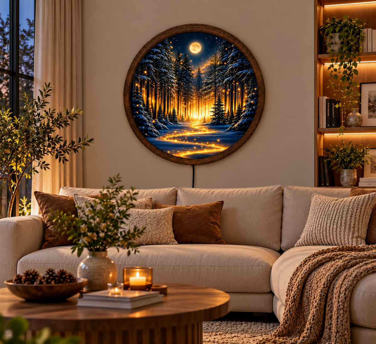 Winter Forest LED Wall Art, Moonlit Snowy Pine Lighted Wall Decor, Enchanted Woodland Wall Lamp, Christmas Home Decor, Winter Gift