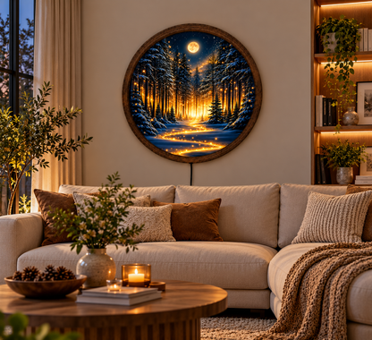 Winter Forest LED Wall Art, Moonlit Snowy Pine Lighted Wall Decor, Enchanted Woodland Wall Lamp, Christmas Home Decor, Winter Gift