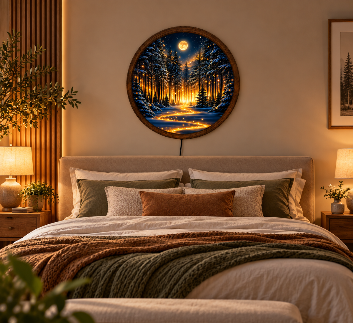 Winter Forest LED Wall Art, Moonlit Snowy Pine Lighted Wall Decor, Enchanted Woodland Wall Lamp, Christmas Home Decor, Winter Gift