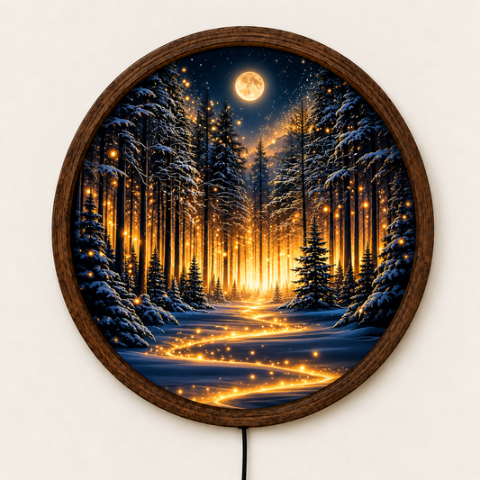 Winter Forest LED Wall Art, Moonlit Snowy Pine Lighted Wall Decor, Enchanted Woodland Wall Lamp, Christmas Home Decor, Winter Gift