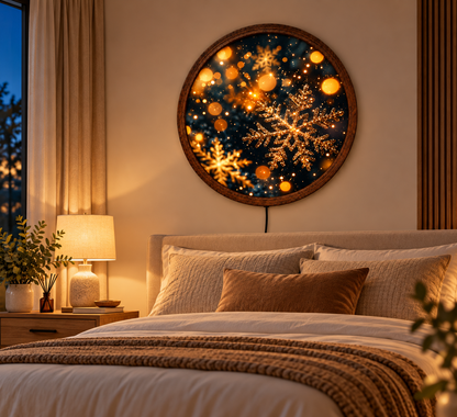 Christmas Snowflake LED Wall Art, Round Lighted Winter Decor, Glowing Holiday Wall Sign, Rustic Christmas Home Decoration