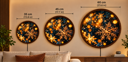 Christmas Snowflake LED Wall Art, Round Lighted Winter Decor, Glowing Holiday Wall Sign, Rustic Christmas Home Decoration