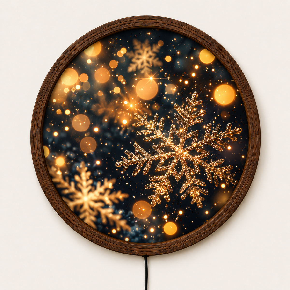 Christmas Snowflake LED Wall Art, Round Lighted Winter Decor, Glowing Holiday Wall Sign, Rustic Christmas Home Decoration