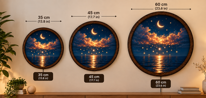Moonlit Ocean LED Wall Art, Floral Full Moon Light, Round Coastal Wall Decor, Glowing Seascape Art, Romantic Bedroom Decor (Copy)
