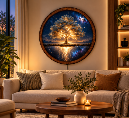 Tree of Life LED Wall Art, Glowing Cosmic Tree Light, Round Celestial Wall Decor, Galaxy Nature Art, Spiritual Bedroom Decor