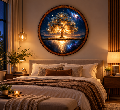Tree of Life LED Wall Art, Glowing Cosmic Tree Light, Round Celestial Wall Decor, Galaxy Nature Art, Spiritual Bedroom Decor