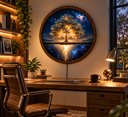Tree of Life LED Wall Art, Glowing Cosmic Tree Light, Round Celestial Wall Decor, Galaxy Nature Art, Spiritual Bedroom Decor