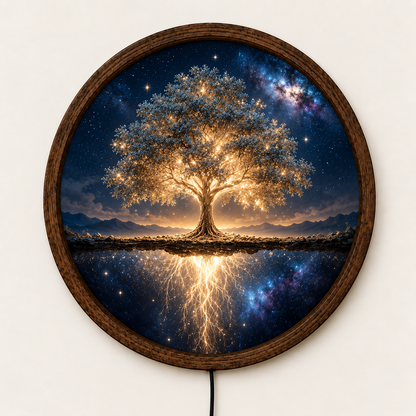 Tree of Life LED Wall Art, Glowing Cosmic Tree Light, Round Celestial Wall Decor, Galaxy Nature Art, Spiritual Bedroom Decor