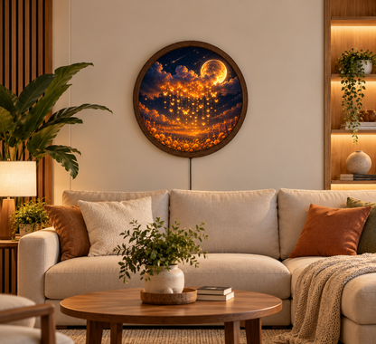 Glowing Moon Butterfly LED Wall Art, Enchanted Floral Night Sky Round Light, Celestial Wall Decor, Magical Bedroom Gift