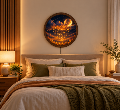Glowing Moon Butterfly LED Wall Art, Enchanted Floral Night Sky Round Light, Celestial Wall Decor, Magical Bedroom Gift