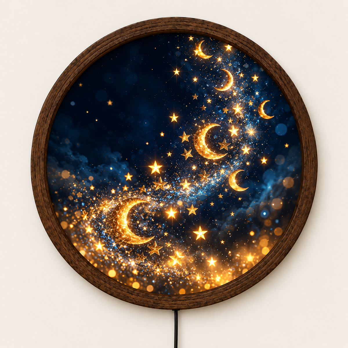 Celestial Moon and Stars Wall Art, Golden Crescent Moon Decor, Magical Night Sky Artwork, Galaxy Celestial Home Decor