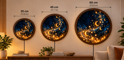 Celestial Moon and Stars Wall Art, Golden Crescent Moon Decor, Magical Night Sky Artwork, Galaxy Celestial Home Decor