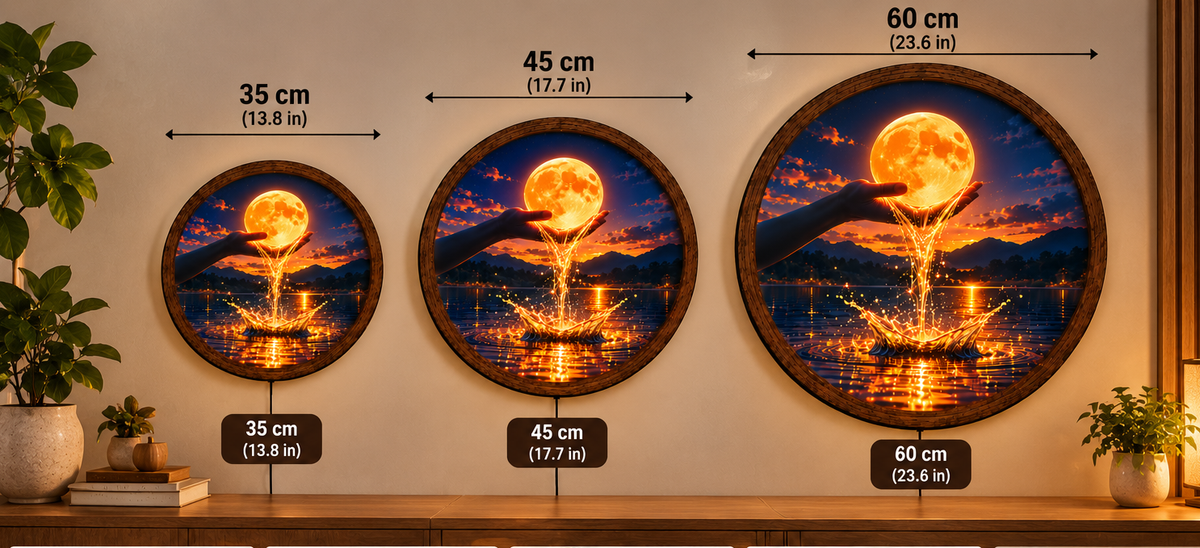 Glowing Moon LED Wall Art, Hand Holding Full Moon Decor, Celestial Night Landscape, Round Lighted Wall Decor, Dreamy Home Gift
