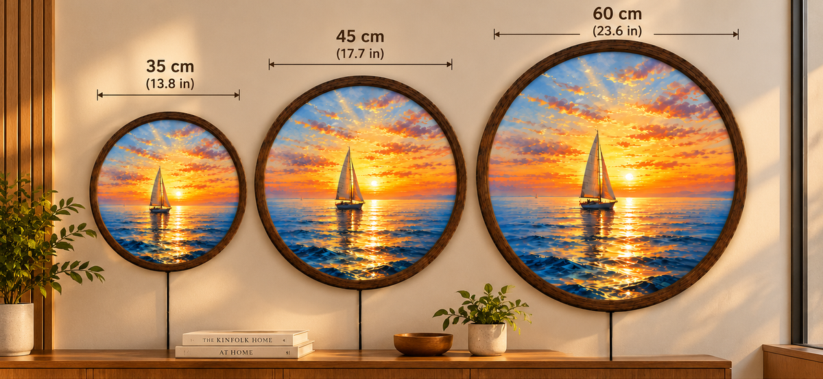 Sailboat Sunset LED Wall Art, Round Ocean Wall Decor, Coastal Nautical Light, Sailing Boat Seascape Art, Beach House Wall Decor Gift