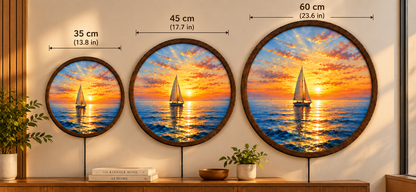 Sailboat Sunset LED Wall Art, Round Ocean Wall Decor, Coastal Nautical Light, Sailing Boat Seascape Art, Beach House Wall Decor Gift