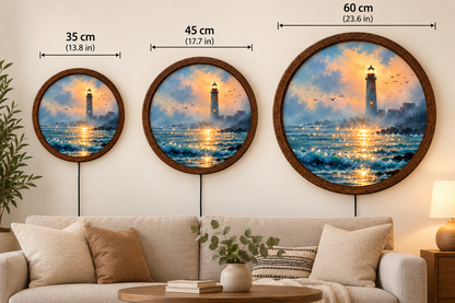 Lighthouse LED Wall Art, Round Coastal Wall Decor, Ocean Seascape Light, Nautical Beach House Decor, Lighthouse Lover Gift