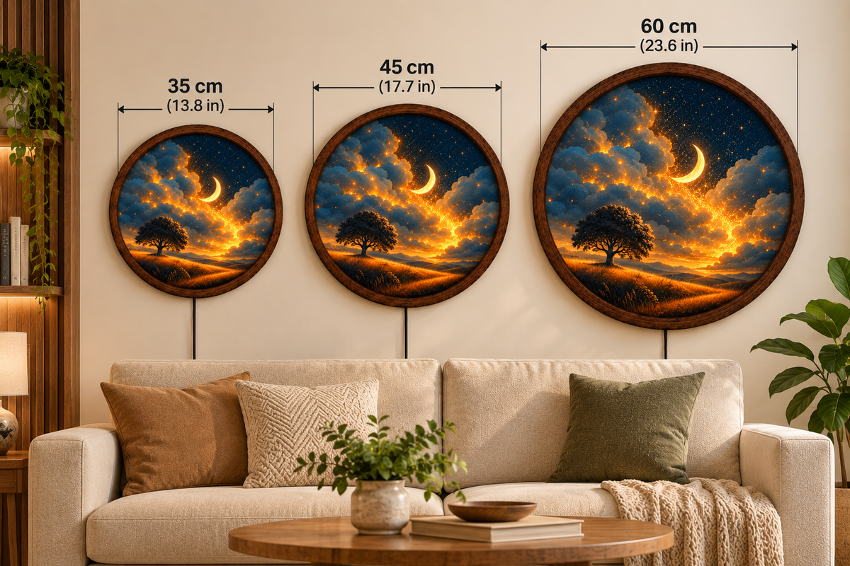 Crescent Moon LED Wall Art, Starry Night Tree Light, Round Celestial Wall Decor, Glowing Moon Landscape, Bedroom Night Light, Gift