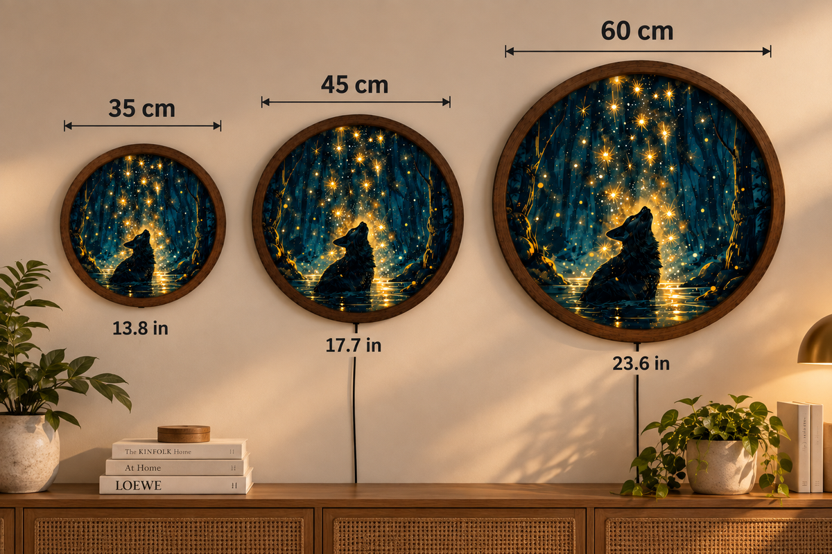 Wolf LED Wall Art, Enchanted Forest Wall Light, Glowing Wolf Decor, Mystical Woodland Art, Round Night Light, Fantasy Animal Gift