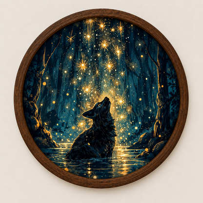 Wolf LED Wall Art, Enchanted Forest Wall Light, Glowing Wolf Decor, Mystical Woodland Art, Round Night Light, Fantasy Animal Gift