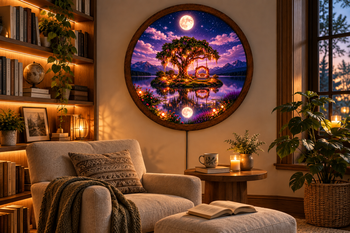 Enchanted Tree LED Wall Art, Moonlit Fantasy Garden Light, Romantic Tree of Life Decor, Magical Landscape Wall Art, Bedroom Night Light