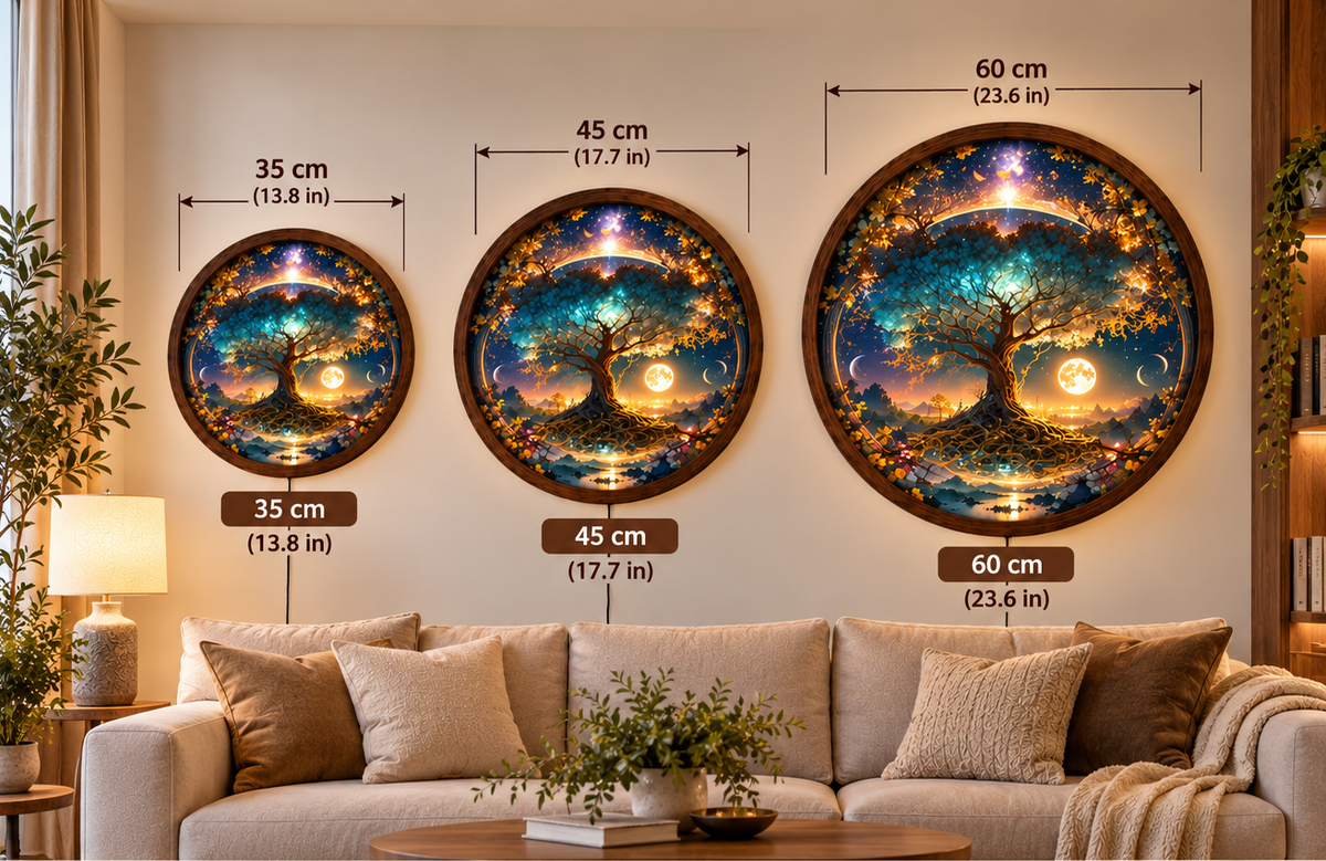 Tree of Life LED Wall Art, Celestial Moon Wall Light, Fantasy Tree Decor, Mystical Night Landscape, Round Bedroom Light, Nature Lover Gift