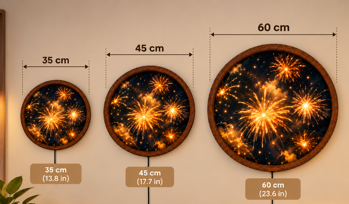 Fireworks LED Wall Art, Round Lighted Wall Decor, Golden Firework Night Sky Art, New Year Wall Decor, Illuminated Wall Hanging