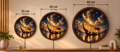 Fantasy Moonlit Boat LED Wall Art, Round Lighted Wall Decor, Magical Starry Night Ship Art, Celestial Wall Light, Fantasy Home Decor