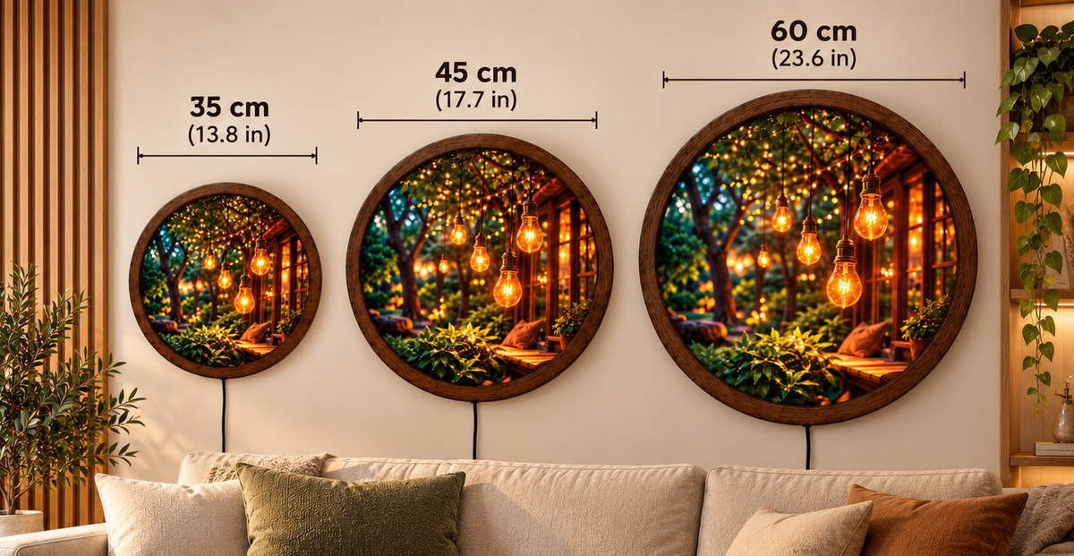 Hanging Edison Bulb LED Wall Art, Round Lighted Wall Decor, Cozy Garden Lights Wall Art, Rustic Nature Home Decor, Warm Ambient Light