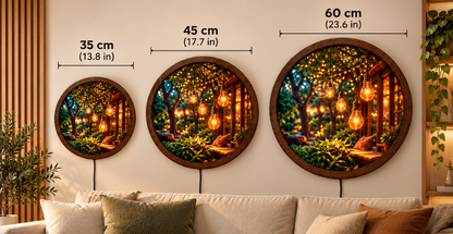 Hanging Edison Bulb LED Wall Art, Round Lighted Wall Decor, Cozy Garden Lights Wall Art, Rustic Nature Home Decor, Warm Ambient Light