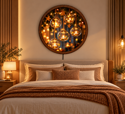 Christmas Candle LED Wall Art, Round Lighted Wall Decor, Glowing Ornament Christmas Wall Art, Holiday Home Decor, Cozy Winter Wall Light