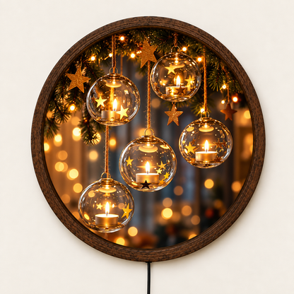 Christmas Candle LED Wall Art, Round Lighted Wall Decor, Glowing Ornament Christmas Wall Art, Holiday Home Decor, Cozy Winter Wall Light