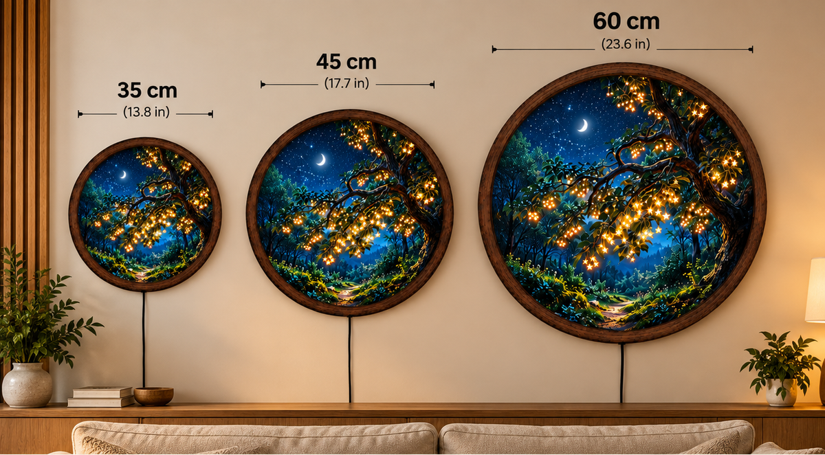 Enchanted Forest LED Wall Art, Crescent Moon Starry Night Decor, Round Lighted Wall Art, Glowing Tree Wall Decor, Fantasy Home Decor
