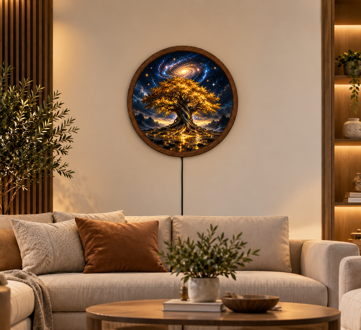 Tree of Life LED Wall Art, Glowing Golden Tree Round Wall Decor, Galaxy Night Light Art, Mystical Celestial Home Decor, Unique Gift