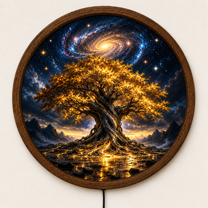 Tree of Life LED Wall Art, Glowing Golden Tree Round Wall Decor, Galaxy Night Light Art, Mystical Celestial Home Decor, Unique Gift
