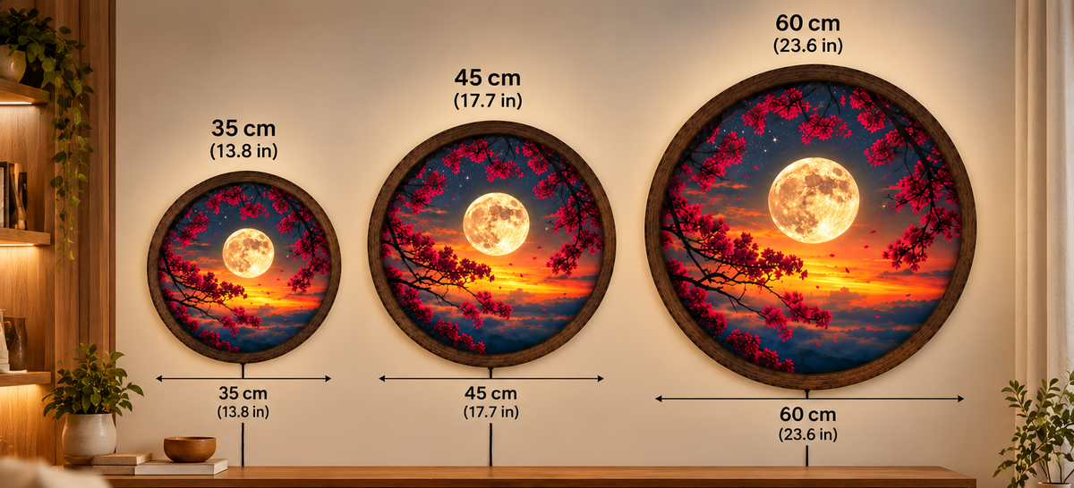 Full Moon LED Wall Art, Red Cherry Blossom Round Wall Decor, Sunset Moon Light, Celestial Floral Home Decor, Romantic Bedroom Gift