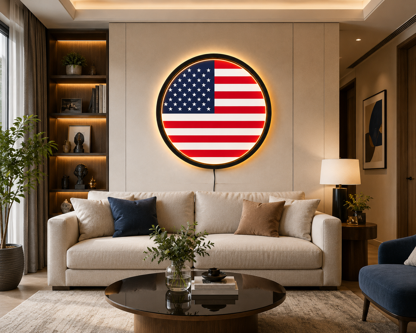 USA Flag Lighted Wall Art, American Patriotic Decor, LED Acrylic Sign