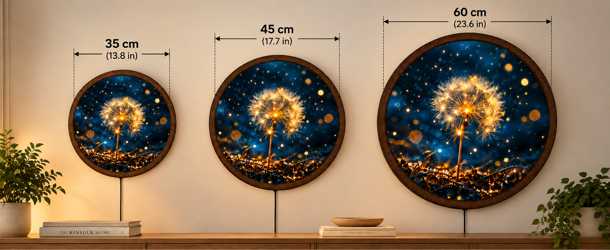 Glowing Dandelion LED Wall Art, Round Floral Wall Light, Golden Dandelion Nature Decor, Botanical Wall Art, Bedroom Living Room Decor