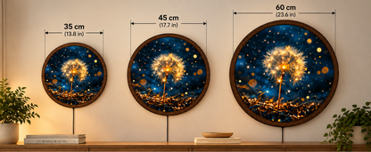 Glowing Dandelion LED Wall Art, Round Floral Wall Light, Golden Dandelion Nature Decor, Botanical Wall Art, Bedroom Living Room Decor