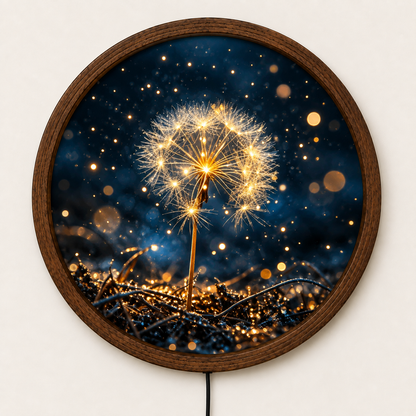Glowing Dandelion LED Wall Art, Round Floral Wall Light, Golden Dandelion Nature Decor, Botanical Wall Art, Bedroom Living Room Decor