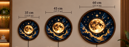 Moon LED Wall Art, Glowing Full Moon and Stars Wall Decor, Celestial Round Light, Night Sky Wall Lamp, Galaxy Home Decor, Bedroom Gift