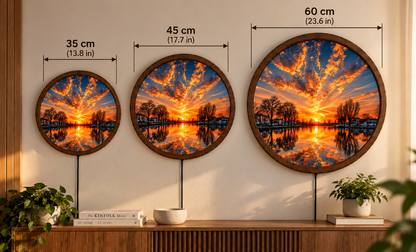 Sunset LED Wall Art, Orange Sky Lake Landscape Wall Light, Round Nature Wall Decor, Glowing Scenic Wall Lamp, Peaceful Home Decor Gift