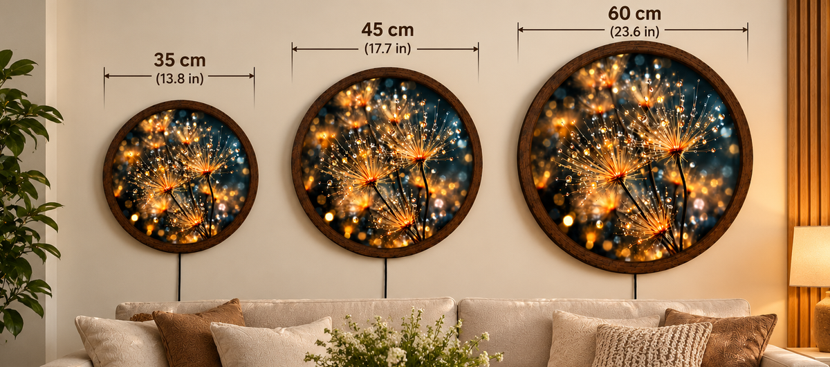 Golden Dandelion LED Wall Art, Glowing Floral Round Wall Decor, Dew Drop Botanical Light, Nature Inspired Art, Bedroom Living Room Decor