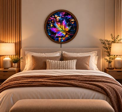 Colorful Maple Leaf LED Wall Art, Rainbow Autumn Leaf Round Wall Decor, Glowing Nature Light, Botanical Wall Art, Fall Home Decor