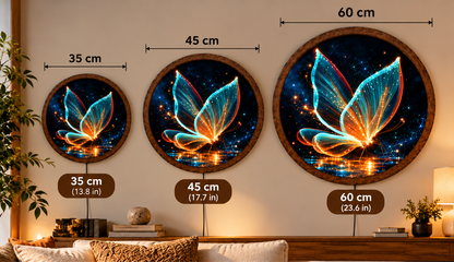 Glowing Butterfly LED Wall Art, Blue Gold Butterfly Round Wall Decor, Magical Nature Light, Illuminated Wall Art, Bedroom Home Decor