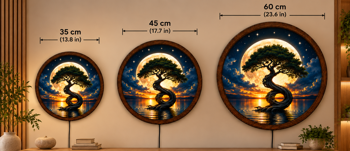 Tree of Life LED Wall Art, Full Moon Tree Round Wall Decor, Mystical Nature Light, Moonlit Landscape Art, Bedroom Living Room Decor