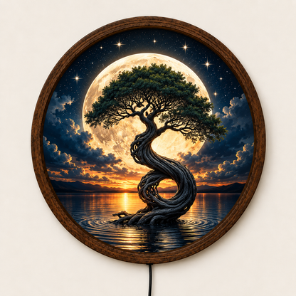 Tree of Life LED Wall Art, Full Moon Tree Round Wall Decor, Mystical Nature Light, Moonlit Landscape Art, Bedroom Living Room Decor